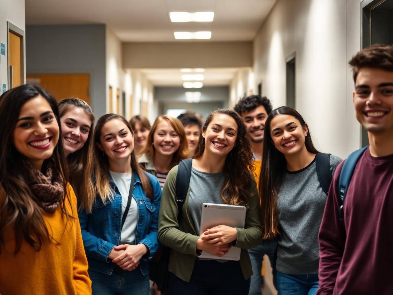 Happy students in a modern school